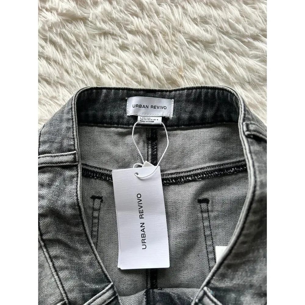 Urban Revivo Grey Denim Midi Skirt US 8 Vintage Style - Picture 5 of 8